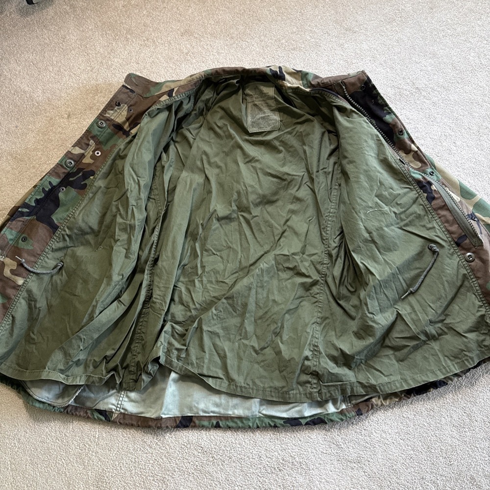 US Army Military Cold Weather Field Jacket Coat Mens Large Woodland Camo 90s - Picture 7 of 11